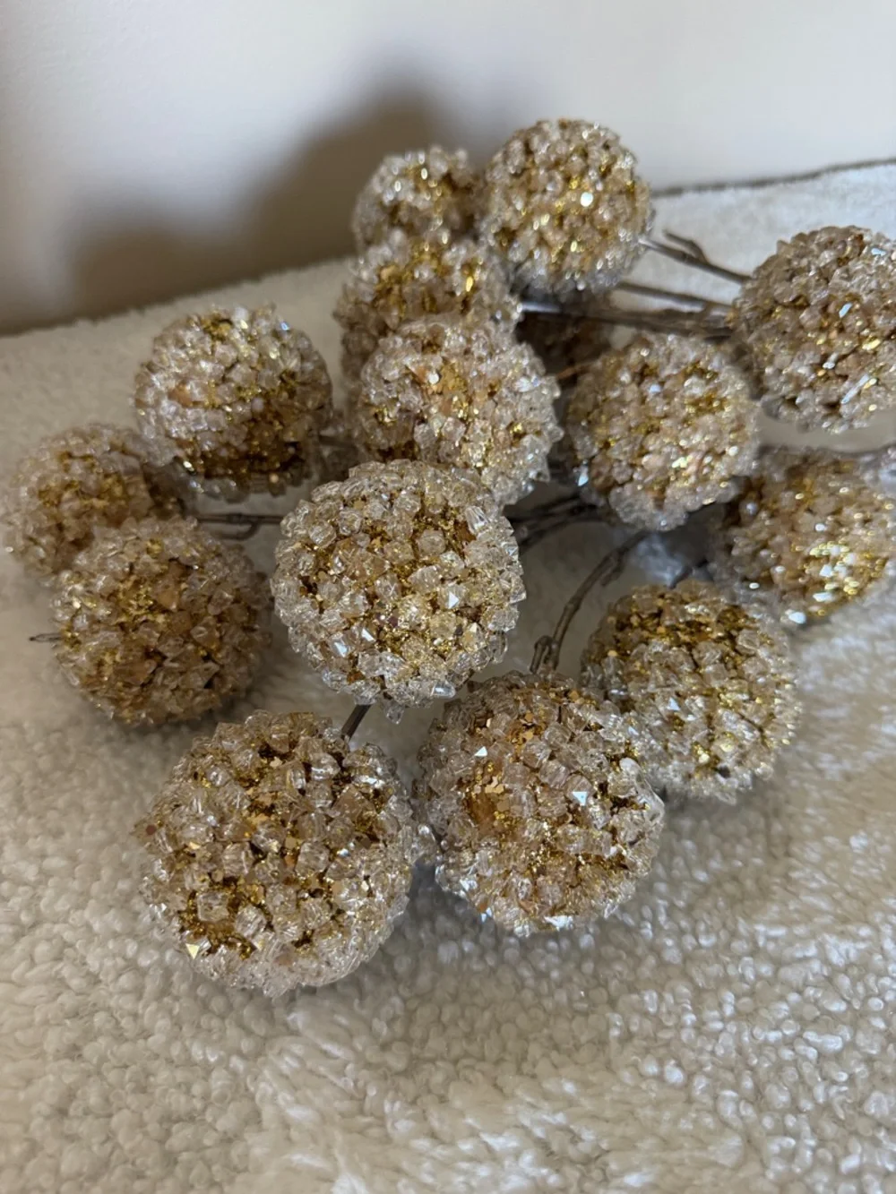 Holiday Christmas Gold Cleat Crystal Snowball Sprays Set of 2 NEW without Tags